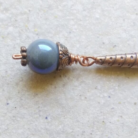 Handmade! Beautiful Denim Blue Beads & Copper Hardware - Unique Dangle Earrings - Picture 4 of 10